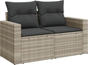 vidaXL 2 személyes világosszürke polyrattan kerti kanapé párnával