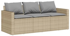 vidaXL 3 személyes bézs polyrattan kerti kanapé párnával
