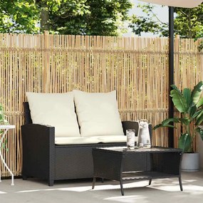 2 személyes fekete polyrattan kerti kanapé asztallal&amp;párnával