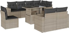 vidaXL 9 részes világosszürke polyrattan kerti ülőgarnitúra párnával