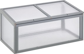 Outsunny Hidegkeret Fa és Polikarbonát Üvegház 90 x 46 x 40 cm Időjárásálló Hidegkeret Doboz Kerti Növényágyhoz Szürke | Aosom