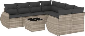 vidaXL 9 részes világosszürke polyrattan kerti ülőgarnitúra párnával