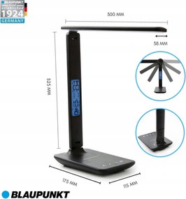 Blaupunkt LBB6PRO fekete Led asztali lámpa Vezeték nélküli töltő,USB
