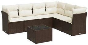 7 részes barna polyrattan kerti ülőgarnitúra párnákkal