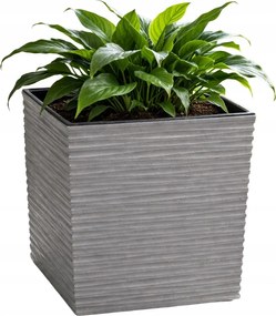 19 Cm-es Szögletes Kaspó Vésőbetéttel, Szürke, Erkélyre