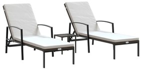 2 db barna polyrattan napozóágy asztallal