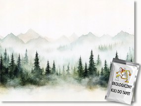 Fotótapéta Flizelina Tájkép Hegyek Erdő Fák Lucfenyő Köd 100x75 ragasztó