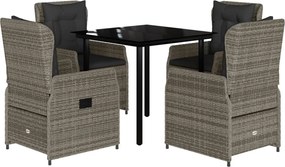 vidaXL 5 részes szürke polyrattan kerti étkezőgarnitúra párnával