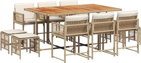 vidaXL 11 részes bézs polyrattan kerti étkezőgarnitúra párnákkal