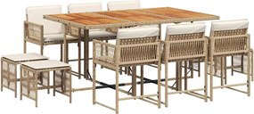 vidaXL 11 részes bézs polyrattan kerti étkezőgarnitúra párnákkal