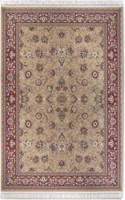 Hagyományos szőnyeg nappaliba 155x235cm,klasszikus bézs-piros rojtokkal