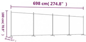 4 paneles antracitszürke szövet térelválasztó 698x180 cm