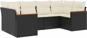 vidaXL 6 részes fekete polyrattan kerti ülőgarnitúra párnákkal
