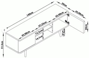 Fehér TV-állvány tölgyfa dekorral 140x52 cm Alana - Støraa