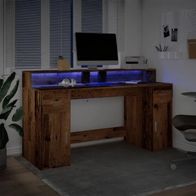 antik fa színű szerelt fa íróasztal LED-ekkel 160 x 55 x 91 cm
