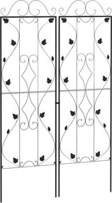 Outsunny acél léckeret 2 db, talajba szúrható lombmintás növénytámasz, 50 x 181 cm — fekete | Aosom