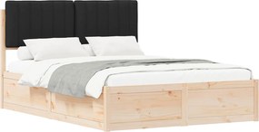 vidaXL Ágykeret Kárpitozott Fejtámlával Fekete 140 x 190 cm