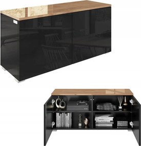 Rtv szekrény Luna 90 x 35 x 44 cm akasztós álló komód fekete tölgy fényes
