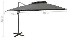 antracitszürke dupla tetejű konzolos napernyő 300 x 300 cm