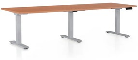 Állítható magasságú íróasztal OfficeTech Long, 240 x 80 cm, szürke alap, cseresznye