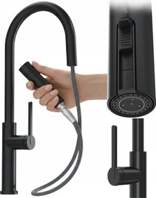 Konyhai csaptelep fekete kihúzható kifolyócső 360° álló Prati 2 funkció