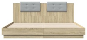 sonoma tölgy színű ágykeret fejtámlával és LED-ekkel 160x200 cm