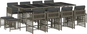 vidaXL 13 részes szürke polyrattan kerti ülőgarnitúra párnákkal