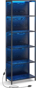 6 szintes könyvespolc, álló polcrendszer állítható LED világítással, 30,3 x 60 x 178,6 cm