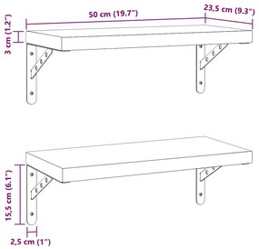 2 db fekete rozsdamentes acél fali polc 50 x 23,5 cm
