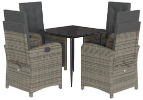 vidaXL 5 részes szürke polyrattan kerti étkezőgarnitúra párnával