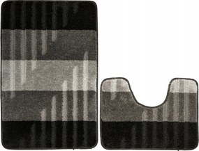 VIC 2 Részes Fürdőszobaszőnyeg Szett Csíkos Gumírozott Szürke Fekete