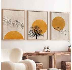 3 darabos szett keretes kép 50x70 cm, bézs/narancssárga