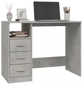 betonszürke szerelt fa íróasztal fiókokkal 102x50x76 cm