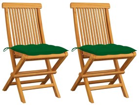 vidaXL 2 db tömör tíkfa kerti szék zöld párnával