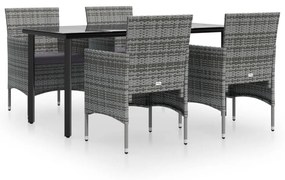 vidaXL 5 részes szürke és fekete kerti étkezőgarnitúra párnákkal