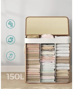 Bambusz szennyeskosár 3 rekesszel, fedéllel és fogantyúkkal, 150 literes