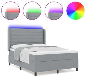 Boxspring Ágy Matrac és LED Fénnyel Világosszürke 160x200 cm Szövet