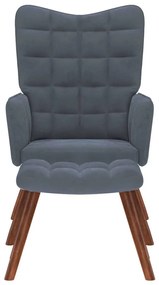 sötétszürke bársony pihenőfotel zsámolynal