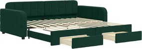vidaXL sötétzöld kihúzható bársony heverő fiókkal 100 x 200 cm