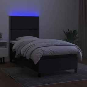 fekete szövet rugós és LED-es ágy matraccal 100x200 cm