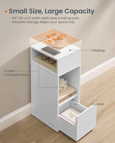 Éjjeliszekrény, gyors összeszerelés, 2 nyitott rekesz, 1 fiók, Hófehér