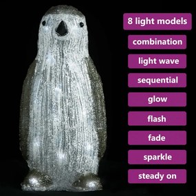 LED-es akril karácsonyi pingvinfigura bel- és és kültérre 30 cm