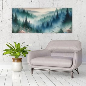 Kép - Erdős táj köddel (120x50 cm)