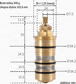 Intatec PRO20071 termosztátbetét pótalkatrész, aranyszínű, ezüstszínű és fekete