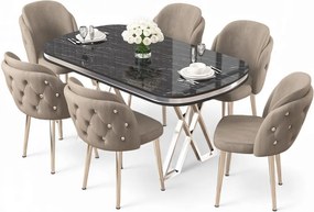 Zae étkezőgarnitúra, fekete márvány-króm, 168 cm – TR240CHR3100