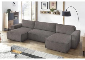 Sötétszürke kordbársony kinyitható sarokkanapé ("U" alakú) Nihad – Bobochic Paris