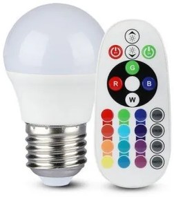 LED lámpa , égő , kis gömb , E27 , 3.5W , dimmelhető , RGBW , W=meleg fehér , távirányítóval