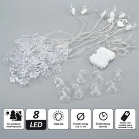 NEXOS Fényfüggöny hópehely 8 LED meleg fehér