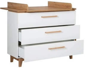 Fehér alacsony gyerek komód pelenkázó feltéttel tölgyfa dekorral 118x104 cm Finn – Roba