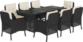 vidaXL 9 részes fekete polyrattan kerti étkezőgarnitúra párnákkal